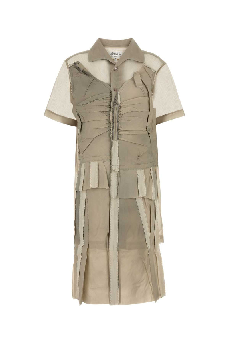 Maison Margiela Women Cappuccino Mesh Shirt Dress