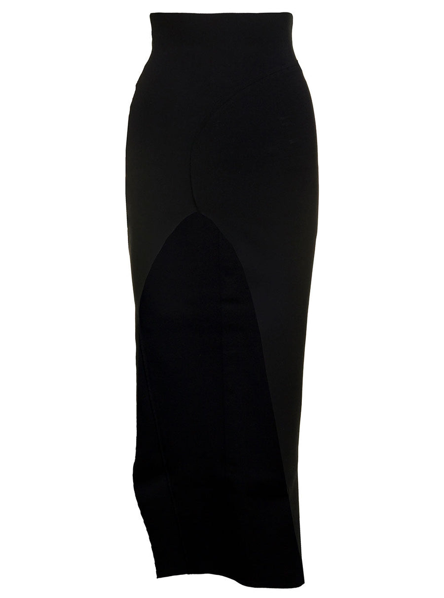 Rick Owens Women 'Theresa' Maxi Black Skirt With Wide Split At The Front In Viscose Blend Woman