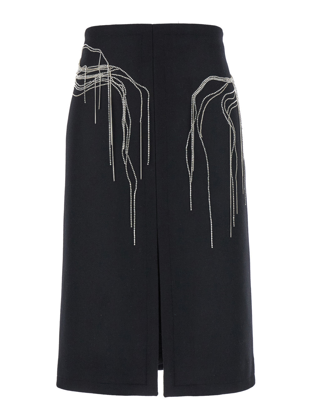 Dries Van Noten Women 'Shelda' Black Midi Skirt With Maxi Beaded Embellishments In Wool Blend Woman