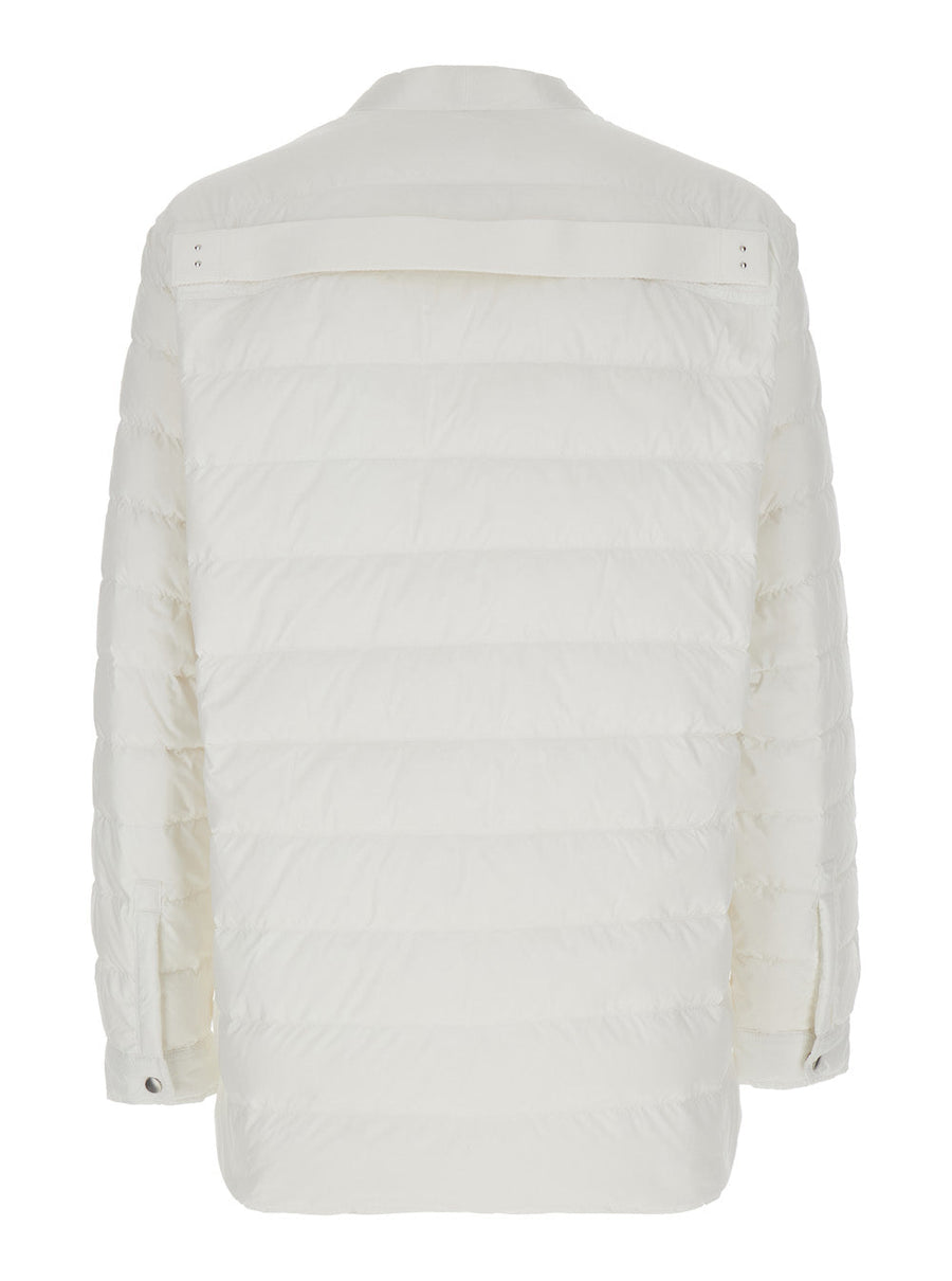 Rick Owens X Moncler Men White Down Jacket With Logo Patch On The Sleeve And Snap Buttons In Tech Fabric Man