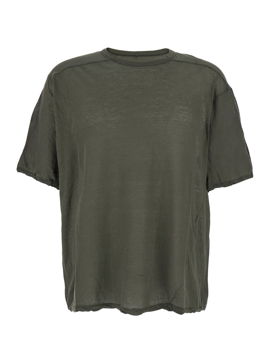 Rick Owens Men 'Brad' Green Crewneck T-Shirt With Rear Stitching In Cotton Man