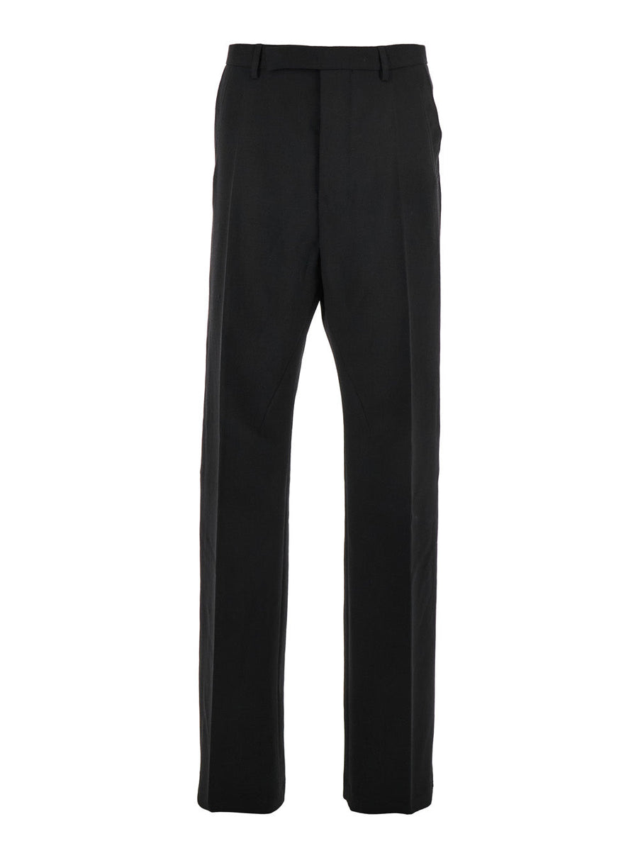 Rick Owens Men 'Geth' Black Tailored Trousers With Belt Loops In Wool Man