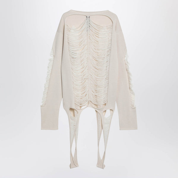 Rick Owens Torn Ivory Sweater In Wool Men