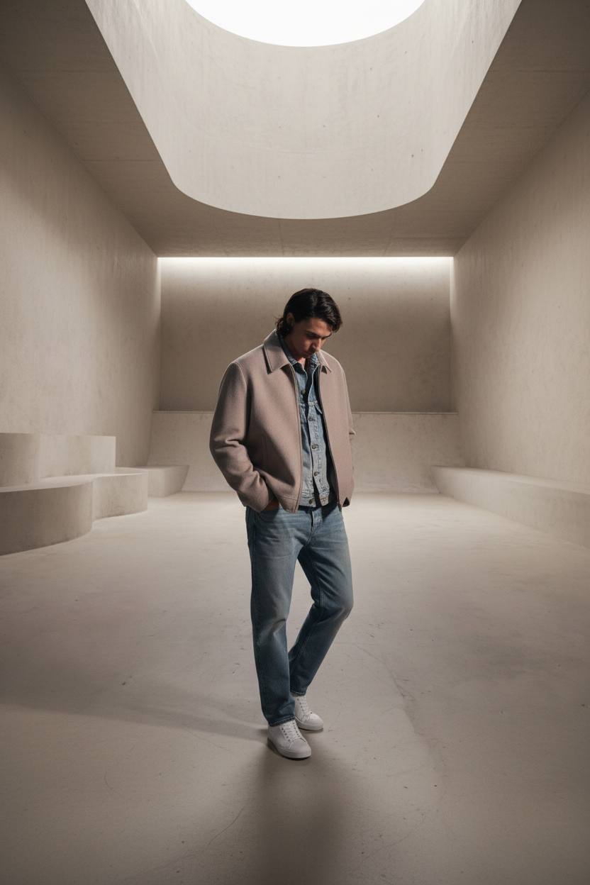 Fear of God pose in the concrete interior
